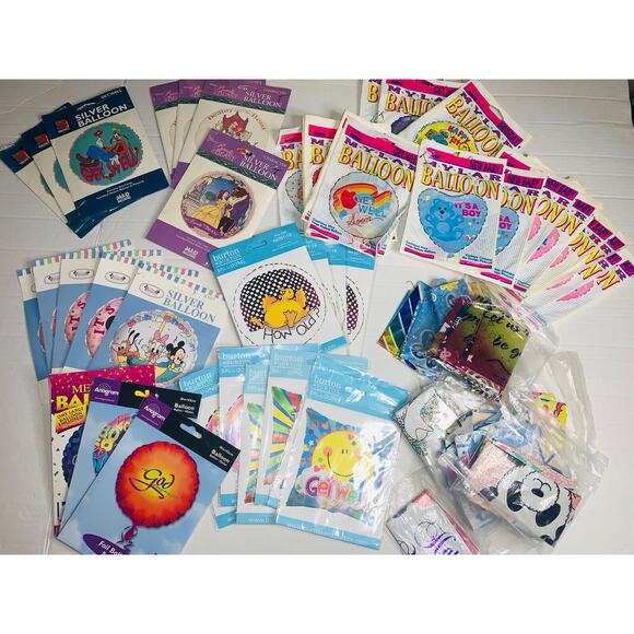 Big Lot of 55 Mylar Balloons Assorted Themes Disney Boy Girl Get Well Mickey NOS - Picture 1 of 11